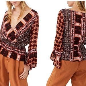 Free people NWT Rosalie bell sleeve top coral XS
